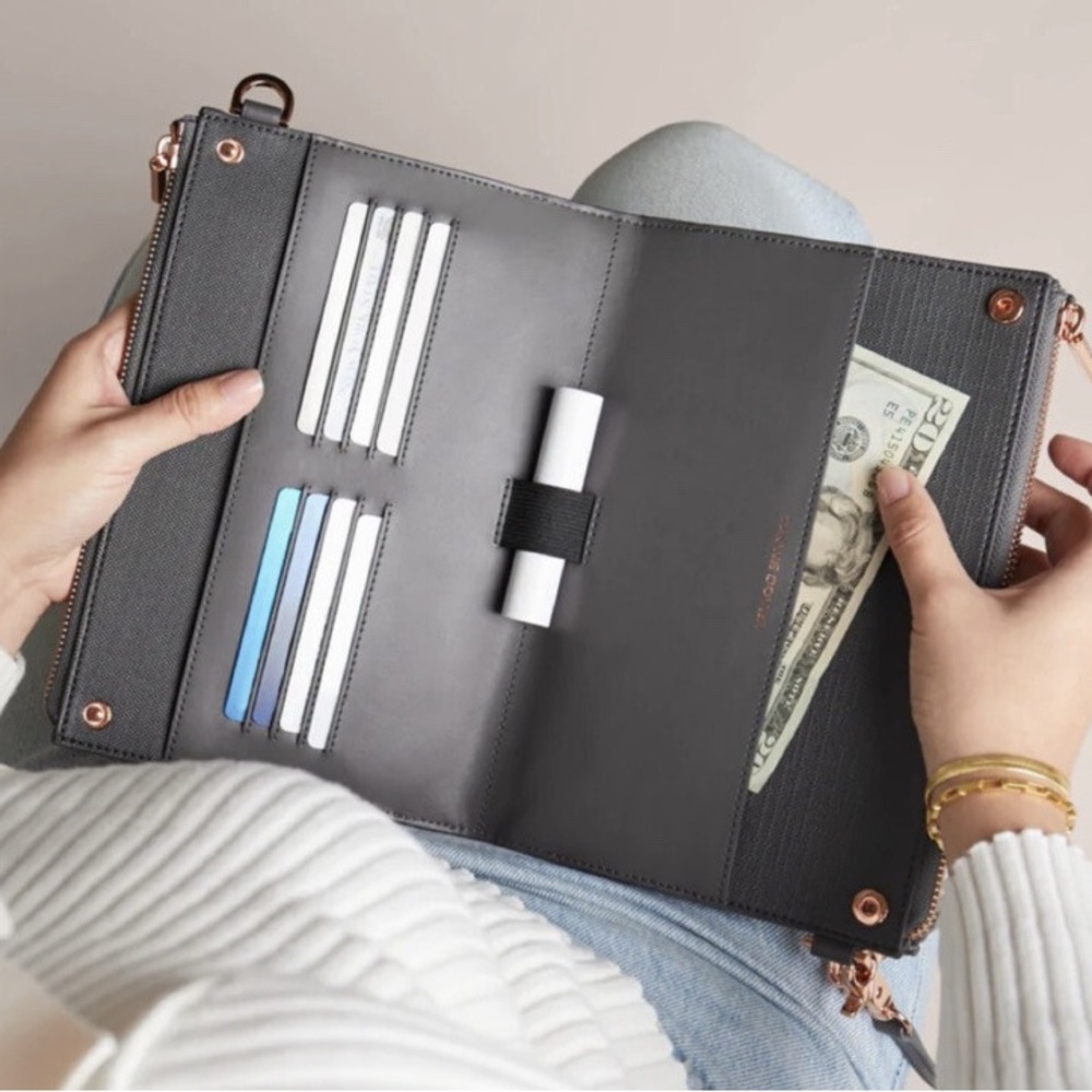 DAGNE DOVER Graphite Gray‎ Coated Canvas 3 In 1 Wallet Clutch & Crossbody Bag - Picture 2 of 16